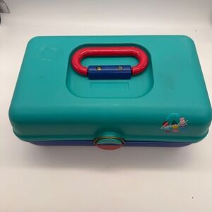 Vintage Caboodles Makeup Case Teal Blue Pink Model 2602 Retro 90s Organizer Box